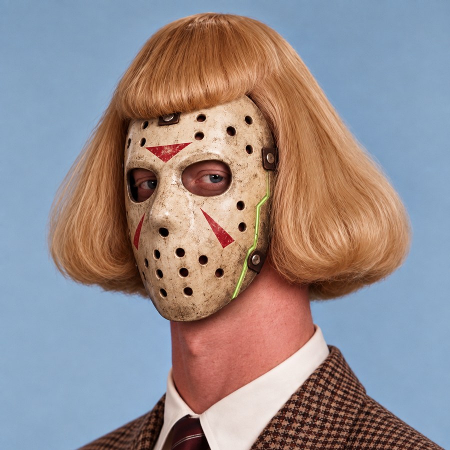 Hallow Jean with his recognizable blond haircut and a slasher hockey mask